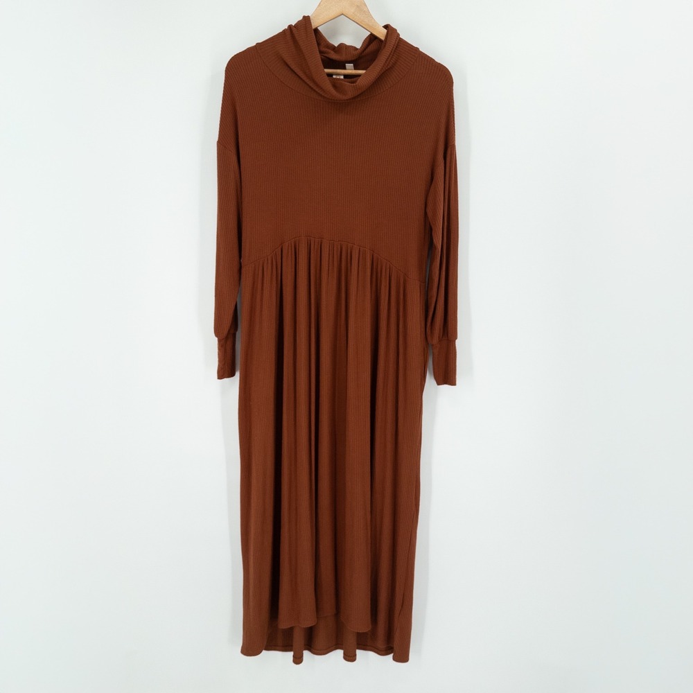 Dolan Brown Ribbed Long Sleeve Maxi Dress XS Brown Anthropologie Cozy Fall Boho